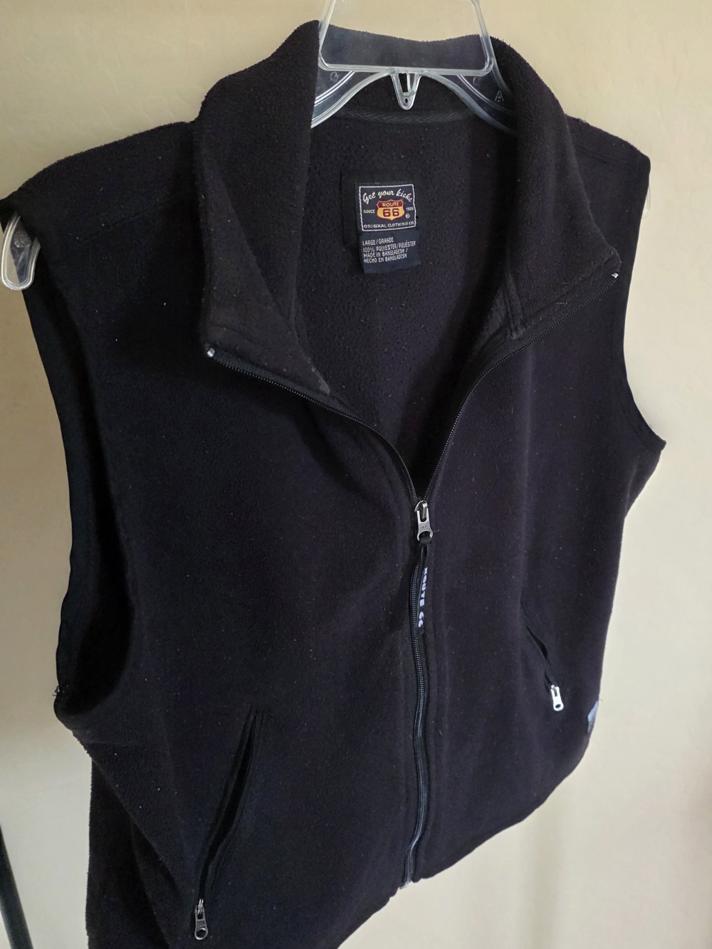 Route 66 Black Fleece Vest with Logo Patch